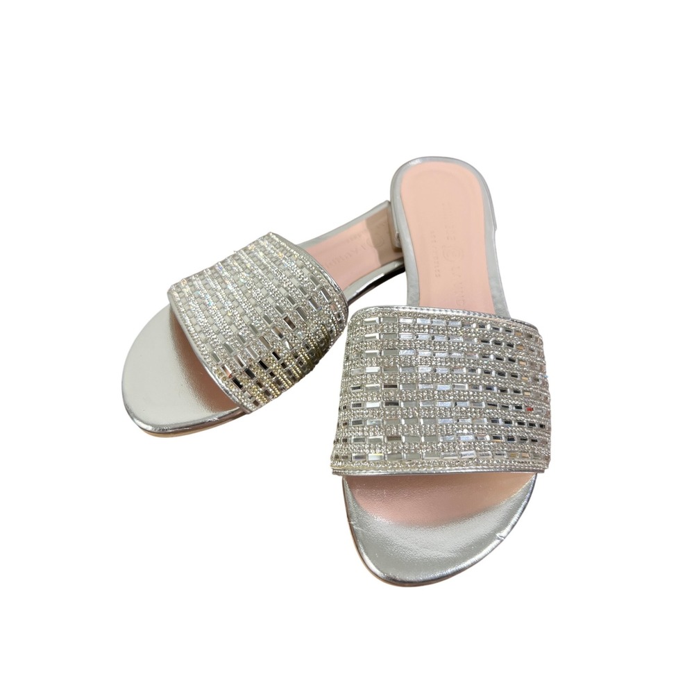 Chinese Laundry Silver Embellished Rhinestone Slide Sandals‎ Flat Size 6 36.5